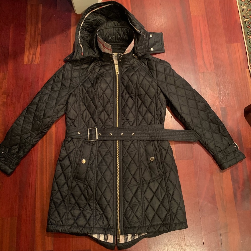 Burberry Black Quilted Belted Trench Coat with Gold Hardware - Picture 2 of 7